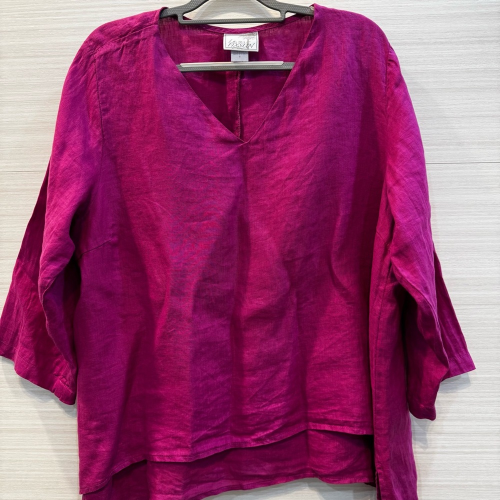 La Fixsun Vibrant Magenta Linen V-Neck Flowy Tunic Top size Medium